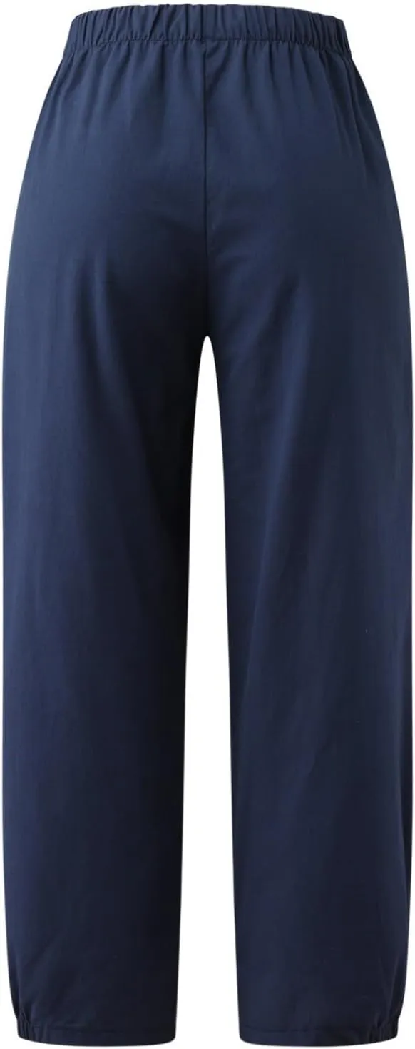 Harem Pants for Women Cotton Linen Capri Pants Summer Casual High Waist Plus Size Bohemian Yoga Lounge Beach Pants