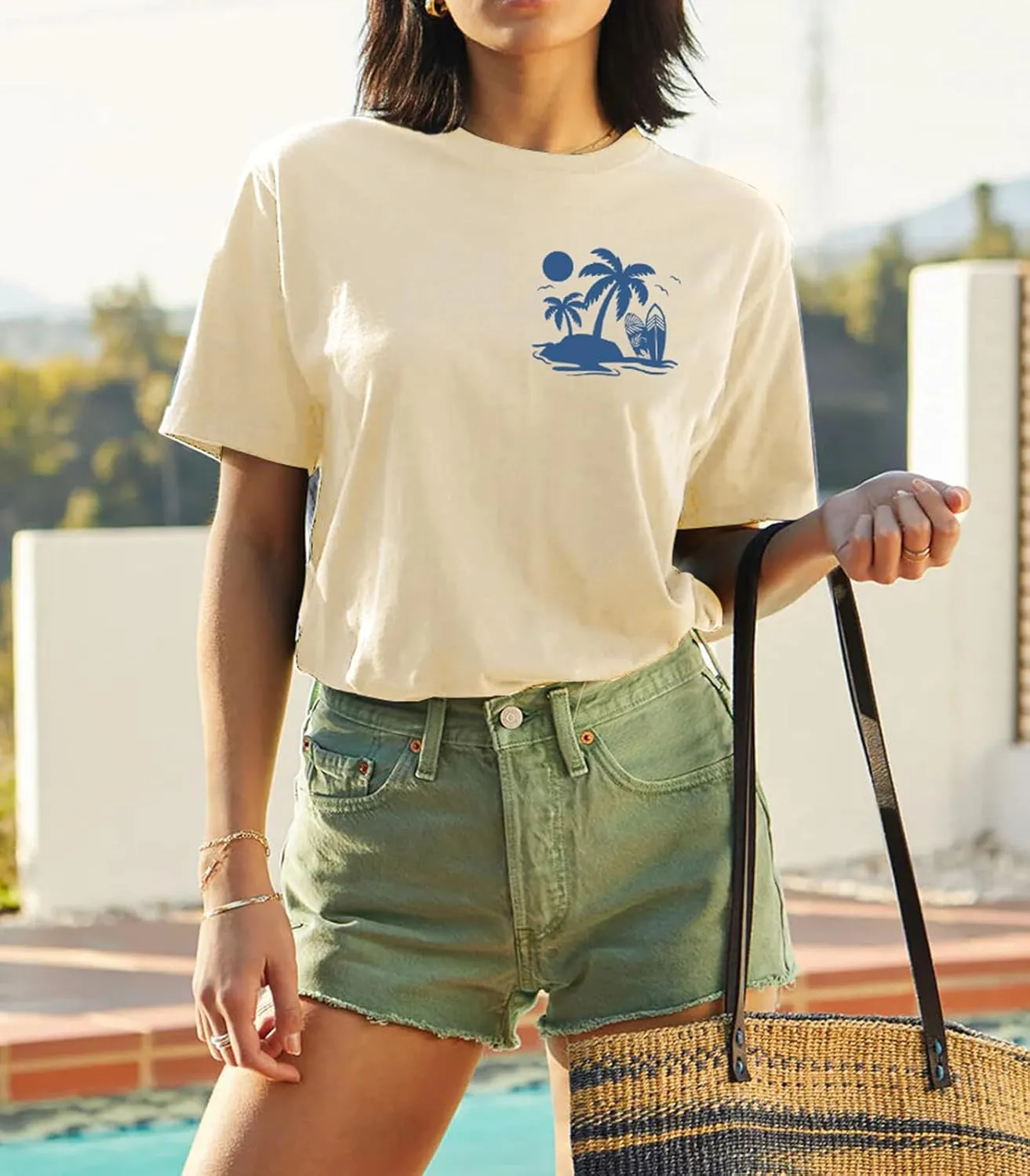 Hawaiian Shirts Womens Beach Tropical Palm Trees Graphic Tshirt Summer Vacation Short Sleeve Tee Tops