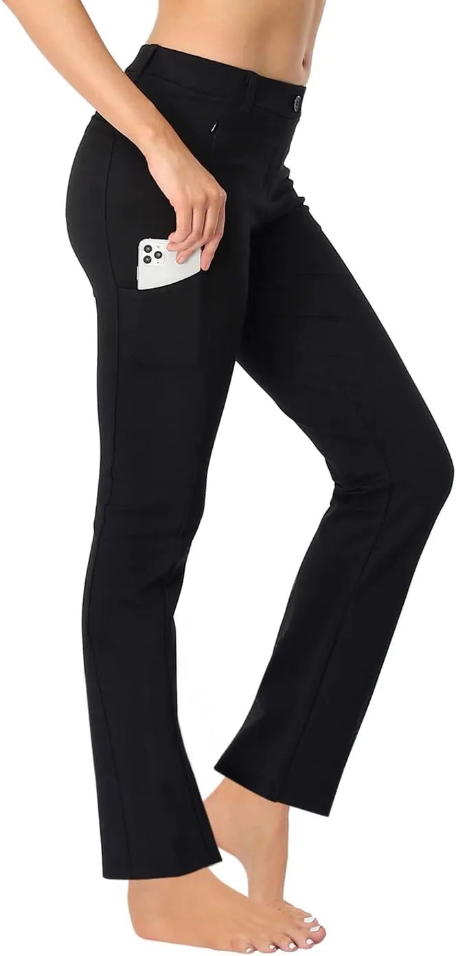 HDE Yoga Dress Pants for Women Straight Leg Pull On Pants with 8 Pockets