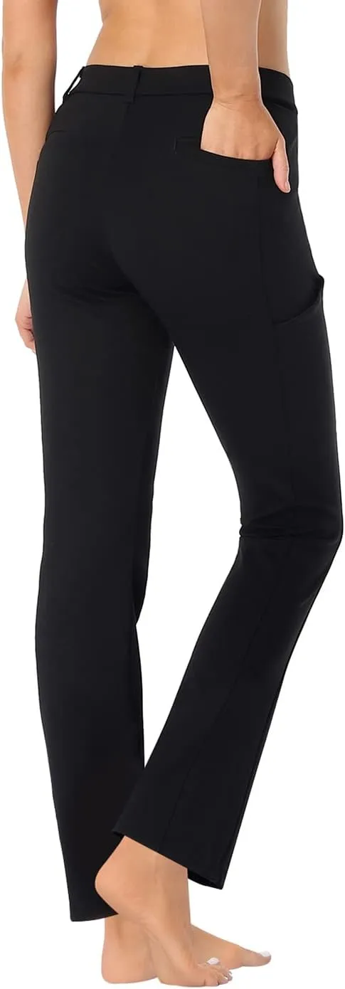 HDE Yoga Dress Pants for Women Straight Leg Pull On Pants with 8 Pockets