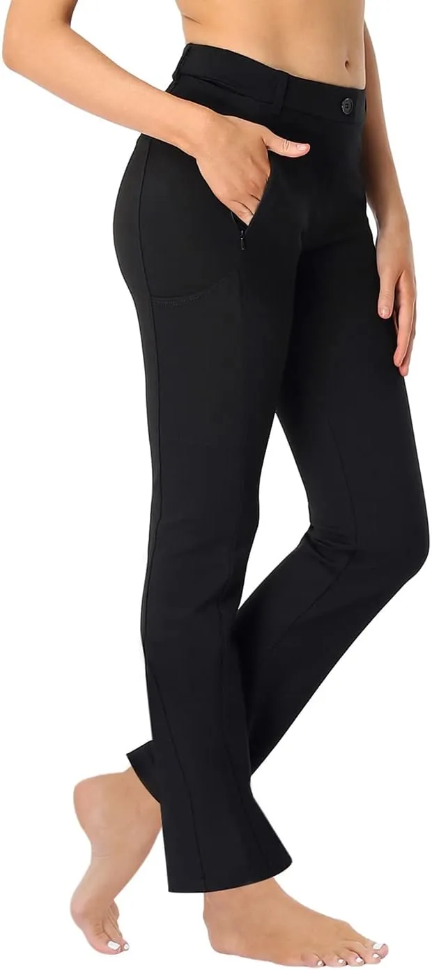 HDE Yoga Dress Pants for Women Straight Leg Pull On Pants with 8 Pockets