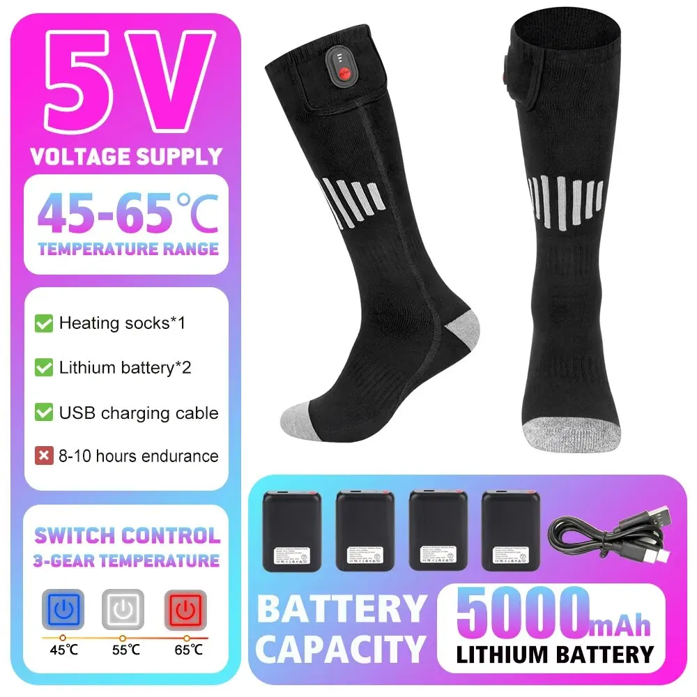 Heated Socks Winter Warm Snowmobile Skiing Heated Socks Rechargeable Outdoor Sport Thermal Heated Foot Warmer Ski Sports