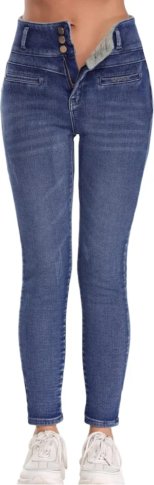 heipeiwa Women's Fleece Lined Jeans Winter Thermal Warm Denim Pants High Waisted Skinny Flannel Lined Jeans