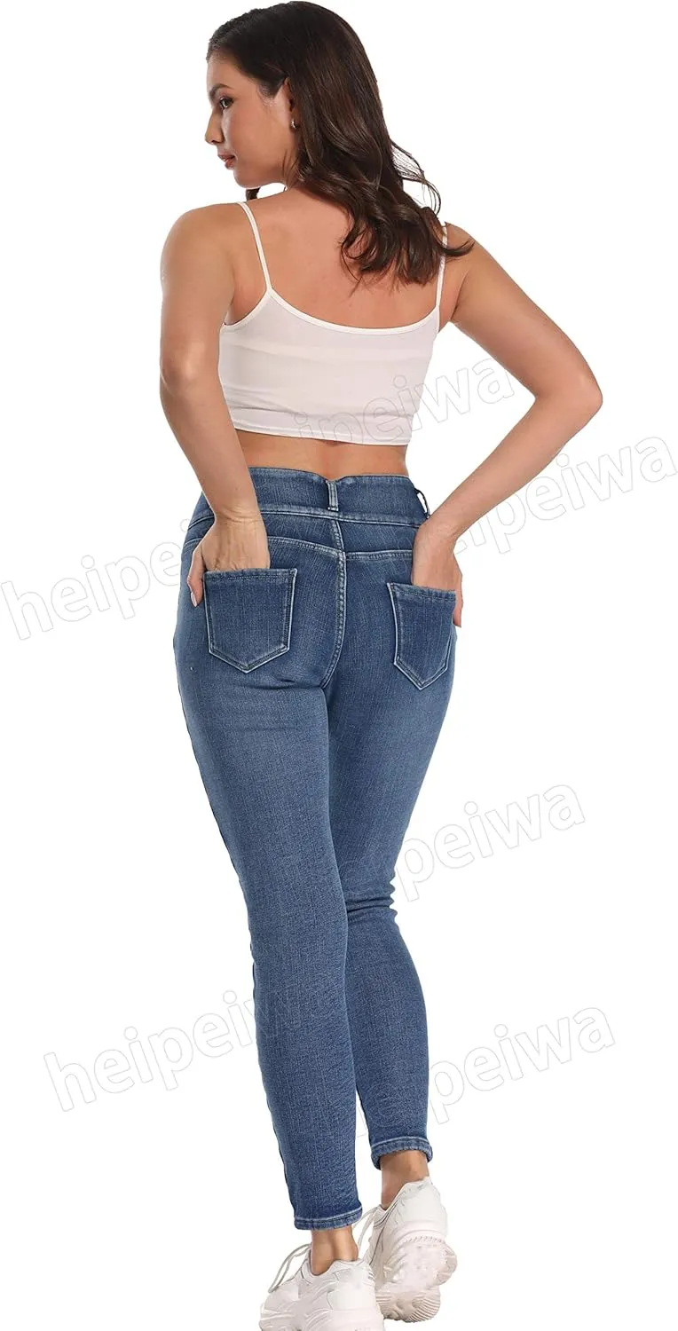 heipeiwa Women's Fleece Lined Jeans Winter Thermal Warm Denim Pants High Waisted Skinny Flannel Lined Jeans