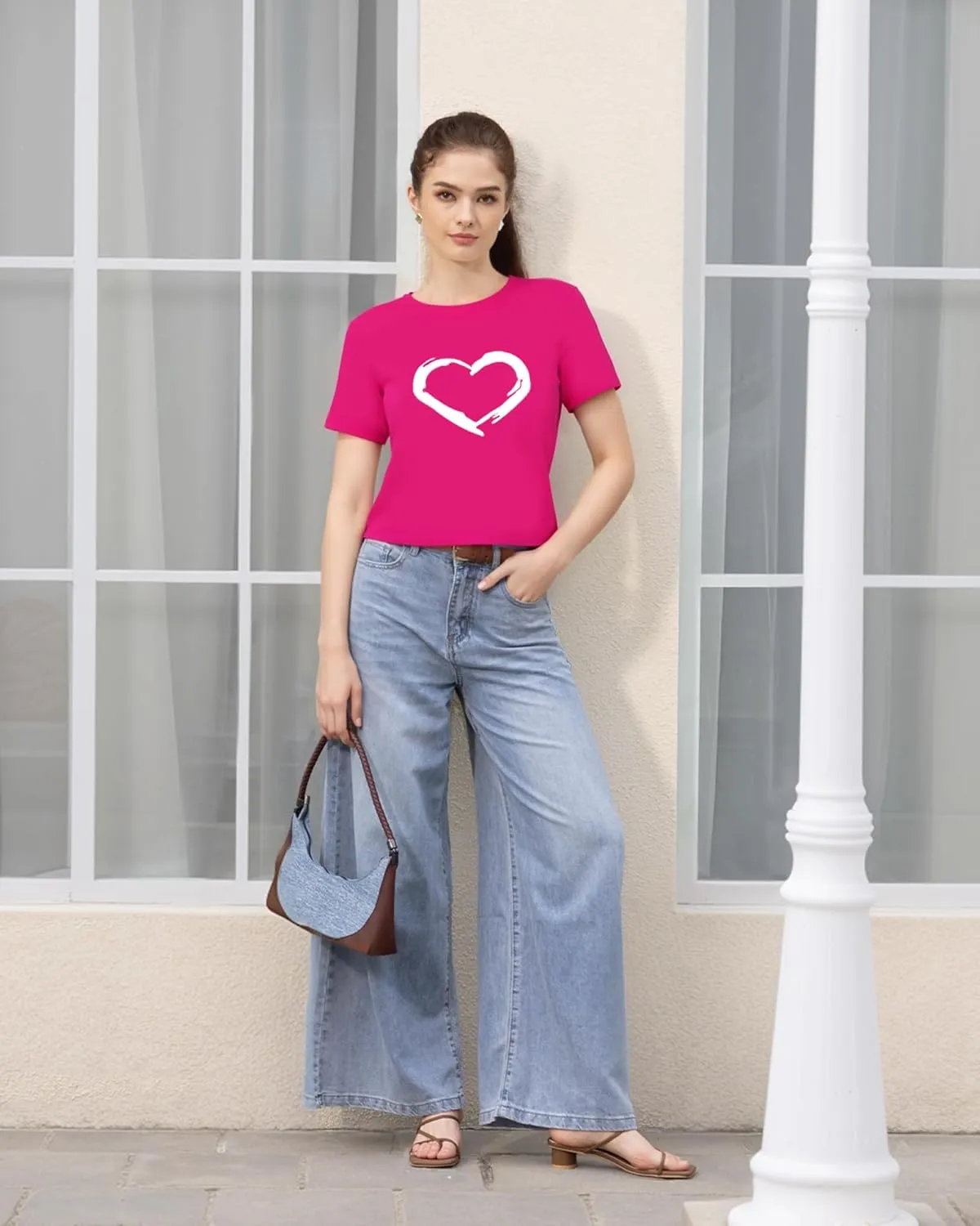 HERLOLLYCHIPS Women Cute Heart Graphic Crewneck Short Sleeve Regular Fit Casual Tee T-Shirts Tshirt Tops
