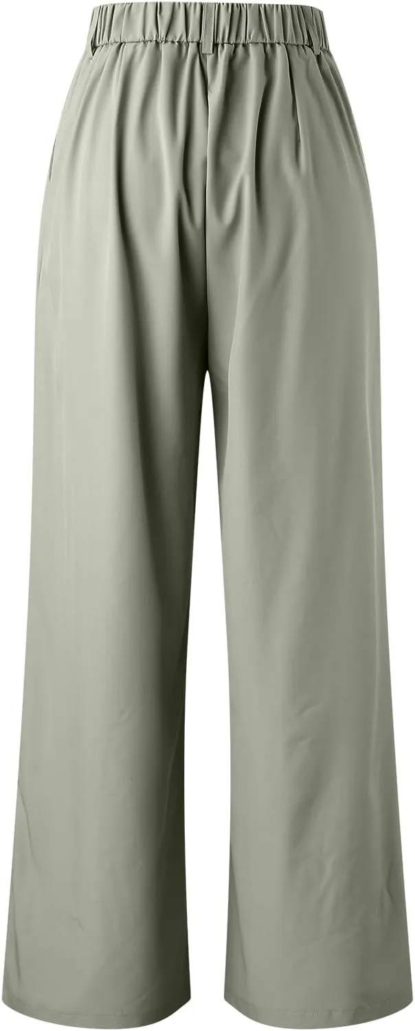 High Waisted Pants for Women Elastic Waist Lounge Trousers with Pockets Comfort Loose Fit Casual Palazzo Pants