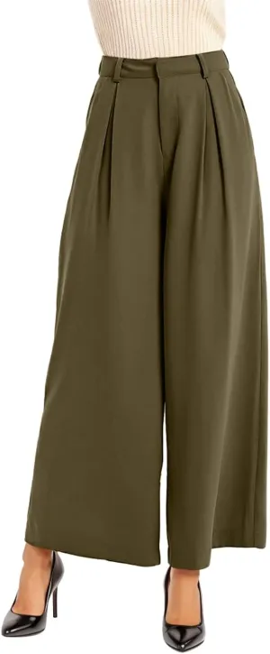 High Waisted Pants for Women Elastic Waist Lounge Trousers with Pockets Comfort Loose Fit Casual Palazzo Pants