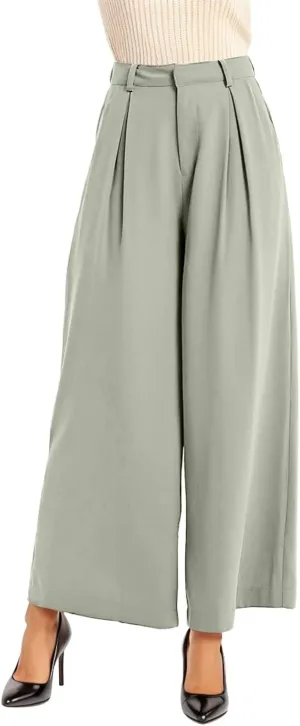 High Waisted Pants for Women Elastic Waist Lounge Trousers with Pockets Comfort Loose Fit Casual Palazzo Pants