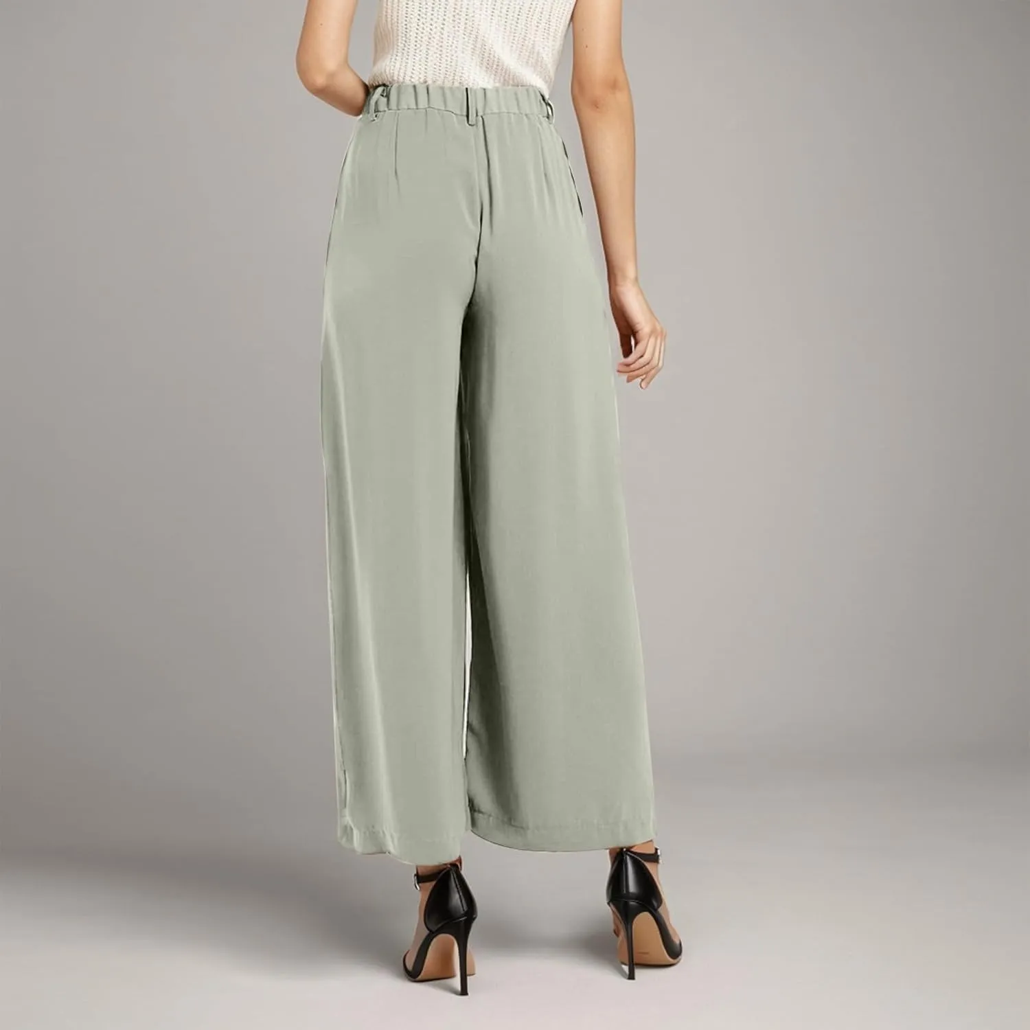 High Waisted Pants for Women Elastic Waist Lounge Trousers with Pockets Comfort Loose Fit Casual Palazzo Pants