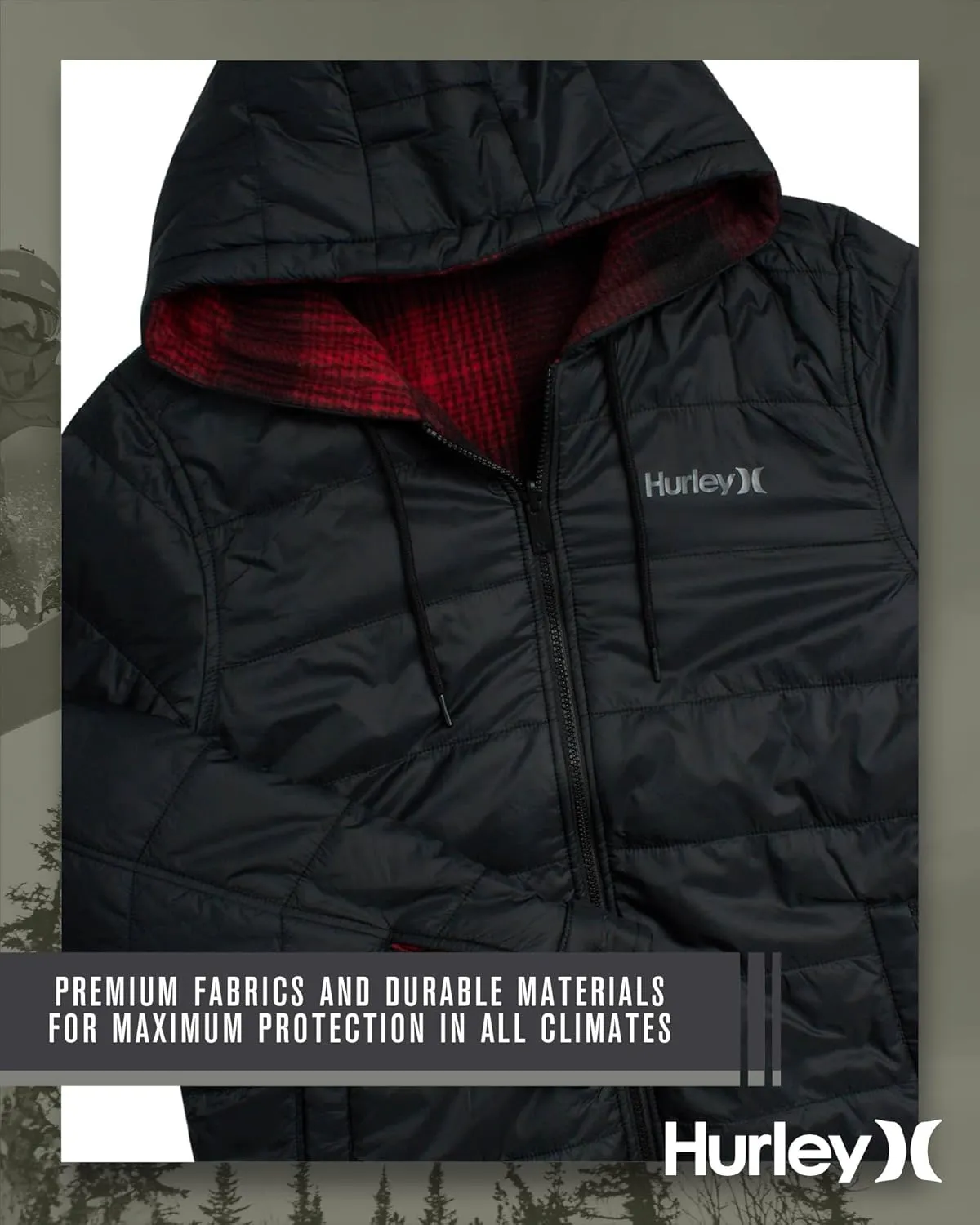 Hurley Men's Reversible Puffer Jacket - Quilted Nylon to Plaid Fleece Puffer Jacket - Insulated Winter Jackets for Men (S-XL)
