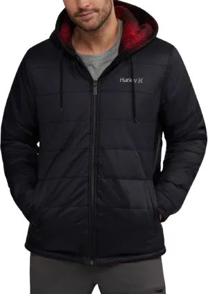 Hurley Men's Reversible Puffer Jacket - Quilted Nylon to Plaid Fleece Puffer Jacket - Insulated Winter Jackets for Men (S-XL)