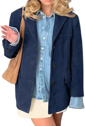 IDEALSANXUN Womens Suede Jacket Fall Winter Fashion Casual Oversized Faux Leather Blazer Jacket Trench Coat