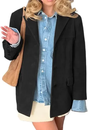 IDEALSANXUN Womens Suede Jacket Fall Winter Fashion Casual Oversized Faux Leather Blazer Jacket Trench Coat
