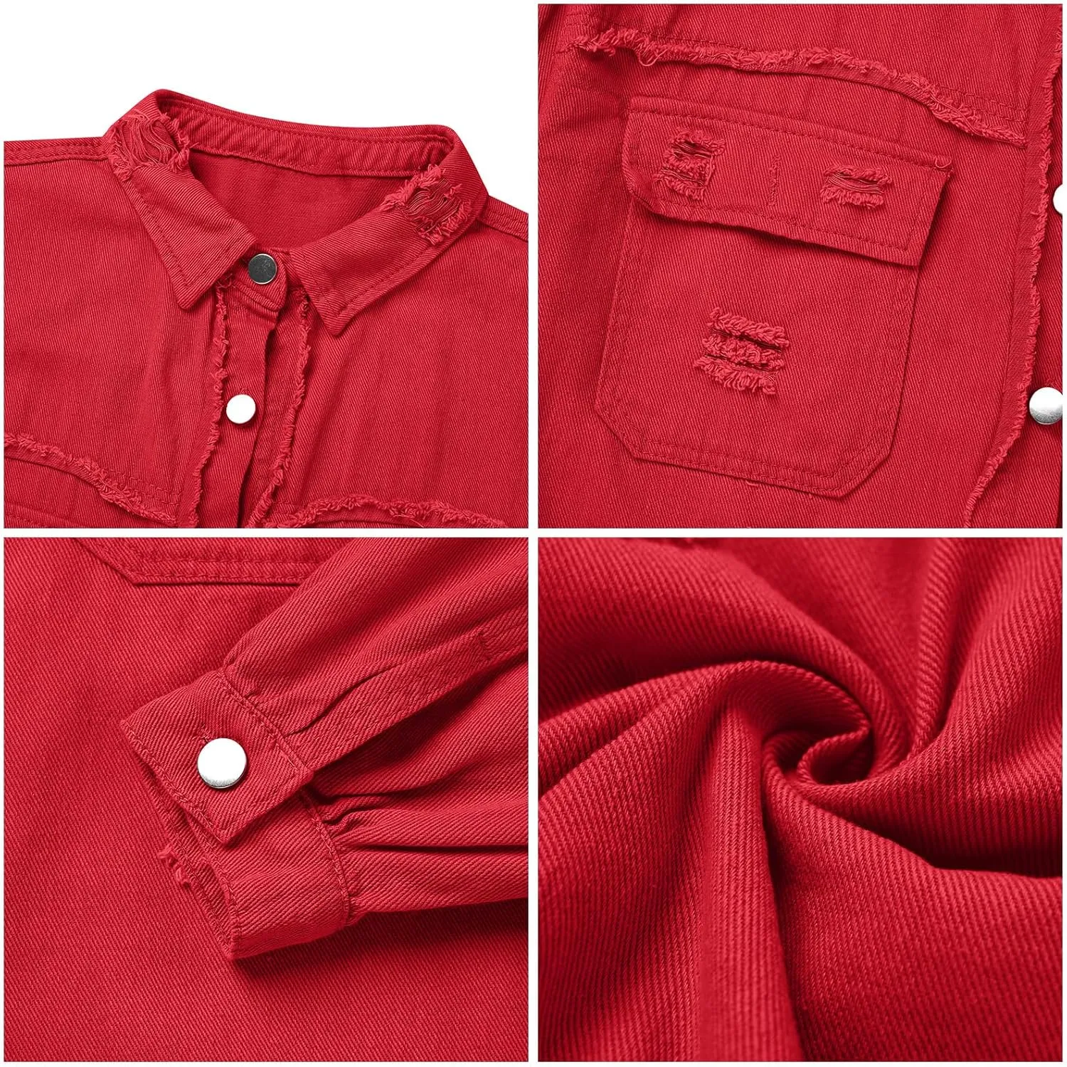 IDOPIP Denim Jacket for Women Distressed Ripped Jean Jackets Long Sleeve Casual Button Down Frayed Trucker Shacket Shirts