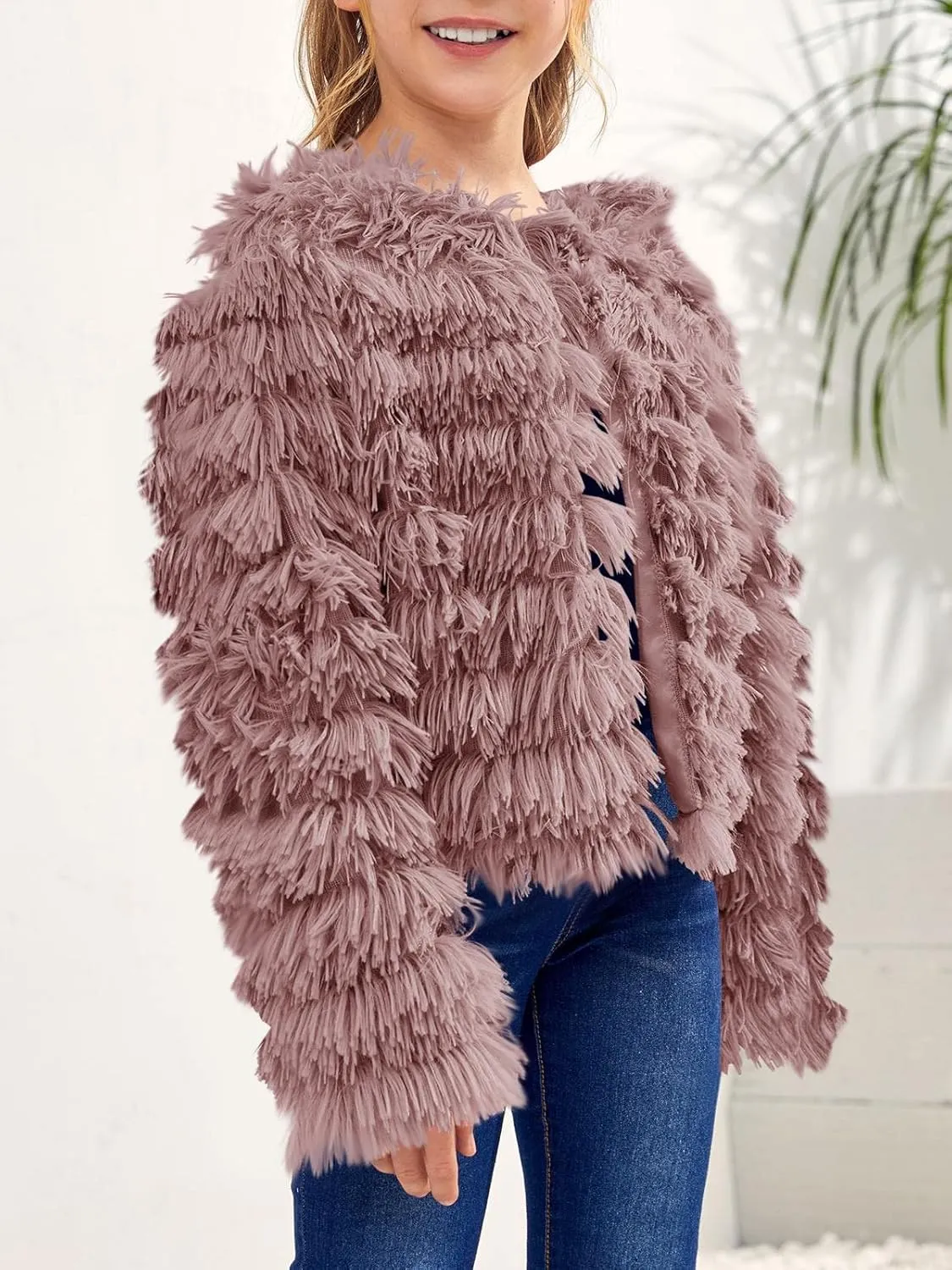 Inorin Girls Open Front Cardigan Faux Fur Coat Warm Fuzzy Trendy Winter Vintage Parka Shaggy Party Outerwear Jackets Tops