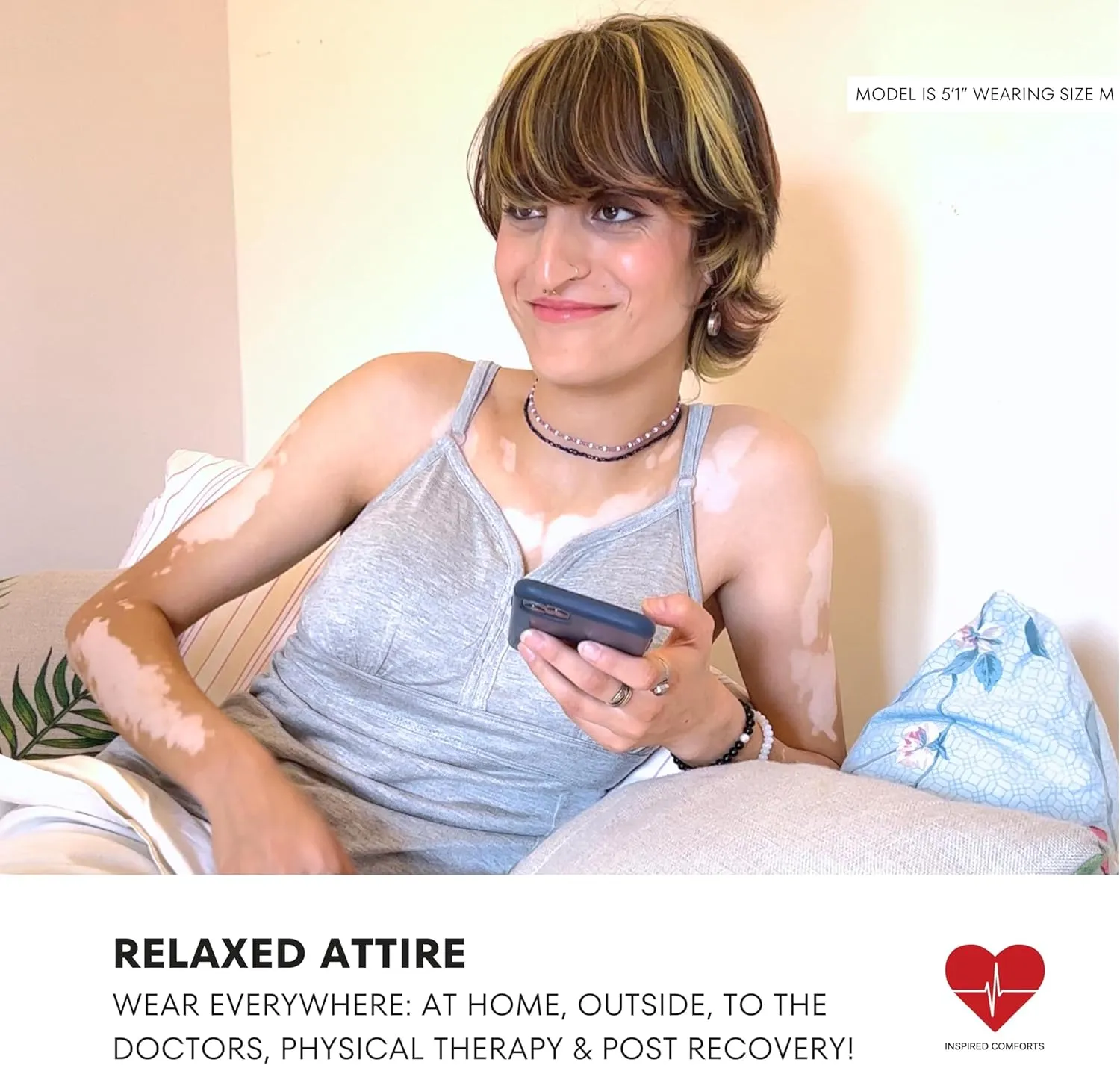 Inspired Comforts Women's Mastectomy Camisole Top with Drain Pockets & Removable Bra Cups