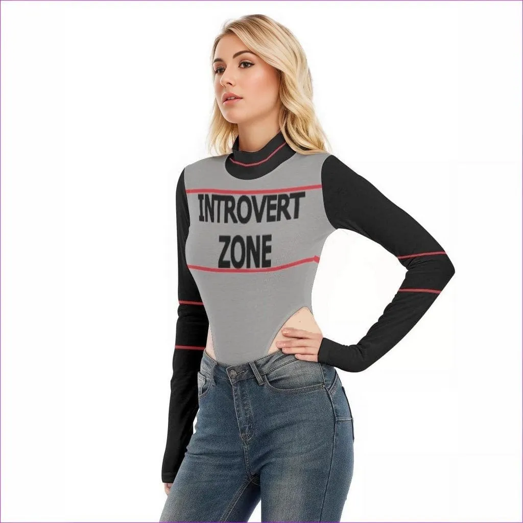 Introvert Zone Womens Turtleneck Long Sleeve Bodysuit