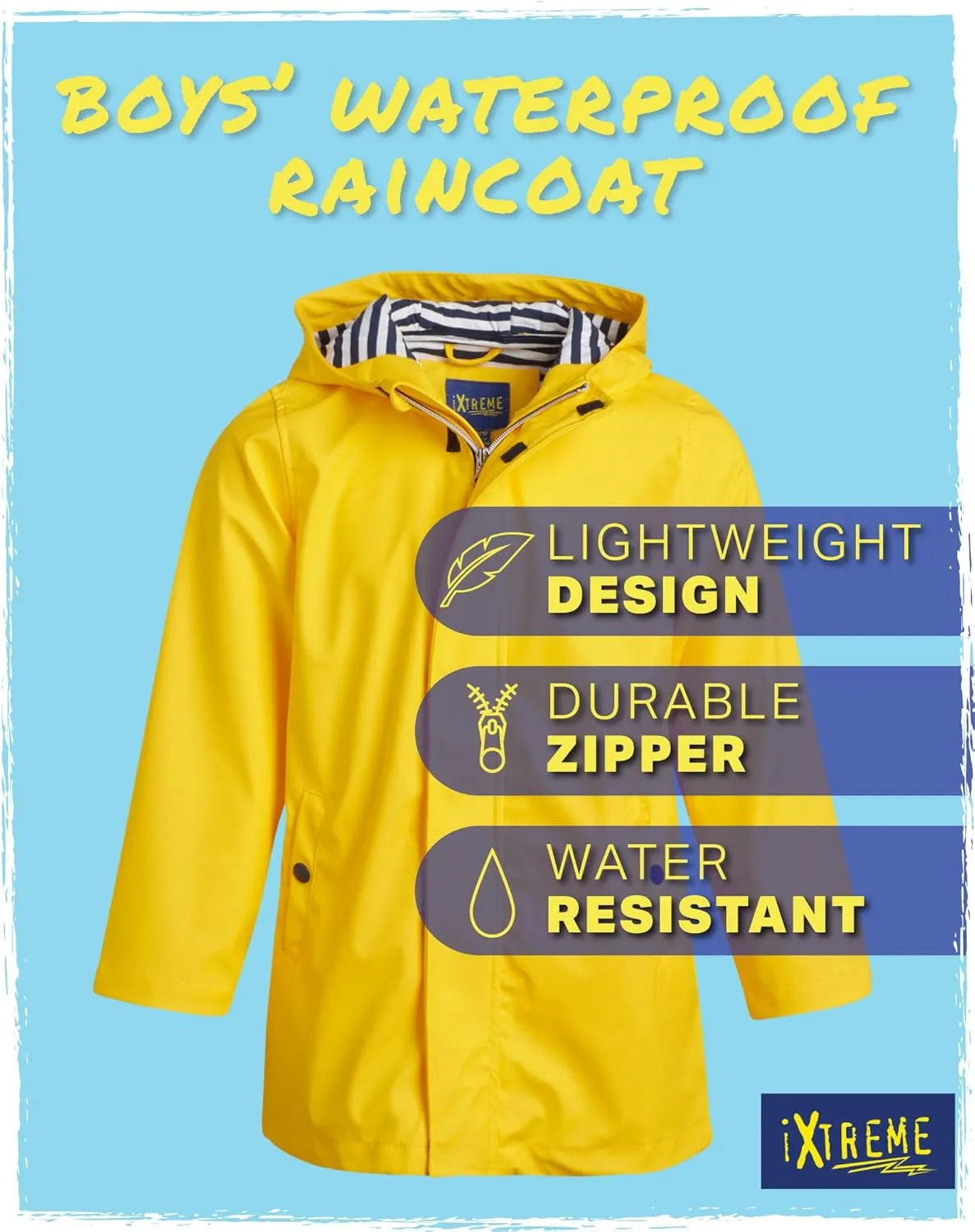 iXtreme Boys Rain Jacket - Lightweight Waterproof Hooded Rain Coat for Boys, Windbreaker for Outdoor Play and Travel (2T-18)