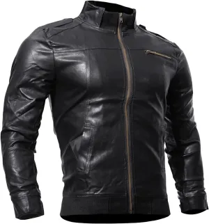 JEShifangjiusu Men'S Slim Fit Leather Jackets Stand Collar Lightweight Bomber Jacket Casual Zip Up Pu Motorcycle Biker Coat