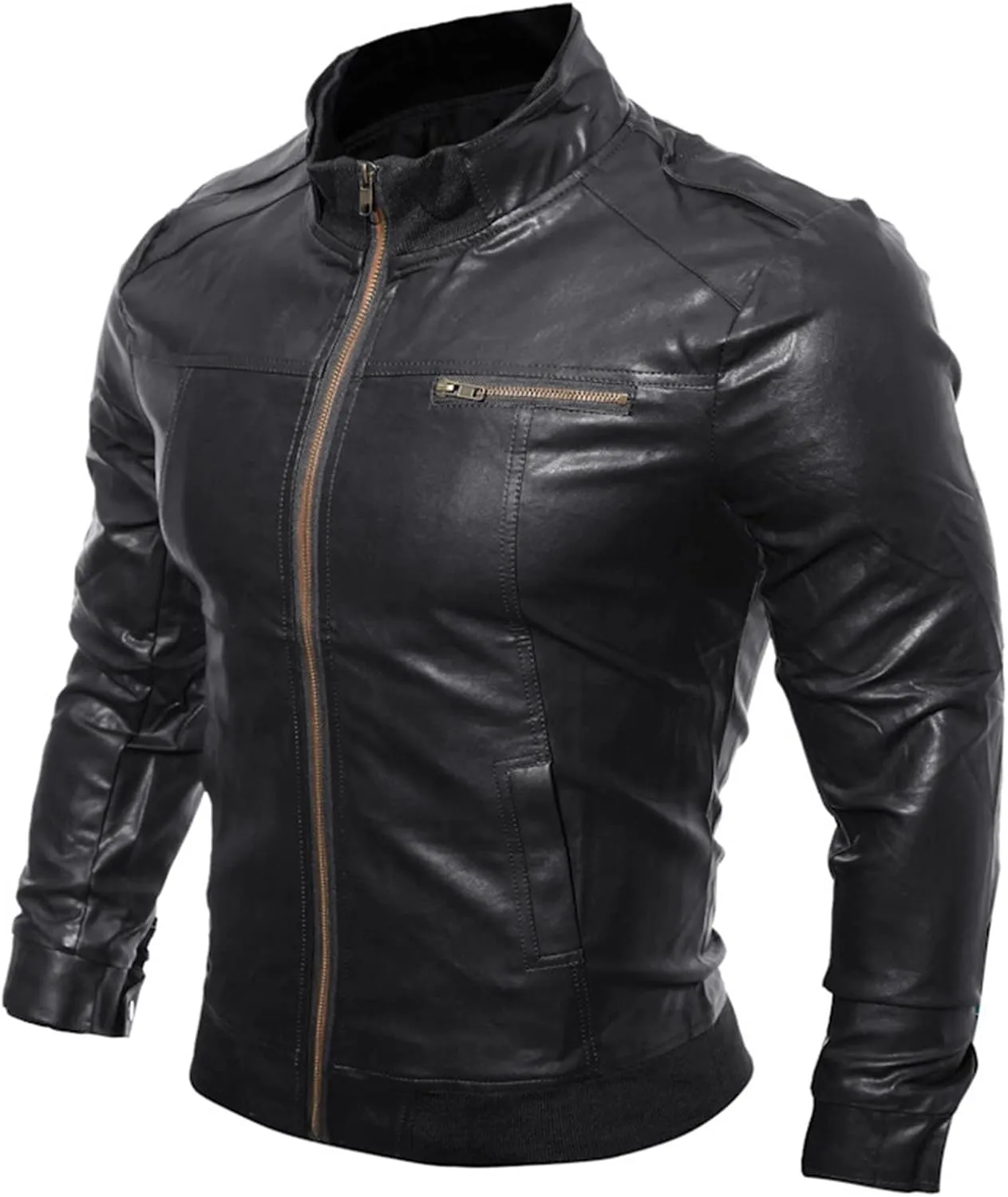 JEShifangjiusu Men'S Slim Fit Leather Jackets Stand Collar Lightweight Bomber Jacket Casual Zip Up Pu Motorcycle Biker Coat