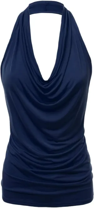 JEsilunmaMY Women Deep V Halter Tanks Cold Shoulder Backless Ruched Tank Tops Slim Fit Sleeveless T-Shirts Summer Vest Top