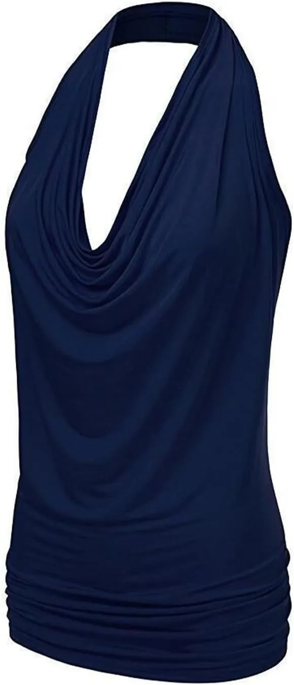 JEsilunmaMY Women Deep V Halter Tanks Cold Shoulder Backless Ruched Tank Tops Slim Fit Sleeveless T-Shirts Summer Vest Top