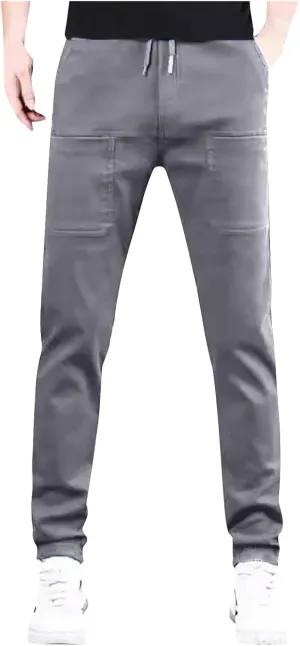 Joggers for Men Khaki Pants Mens Solid Color Straight Trend Slim Fit Workout Running Comfy Casual Elastic Waist Pants
