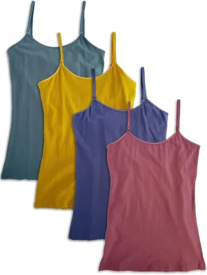Kalon Women's 4-Pack Shelf Bra Tank Top Camisole Classic Spaghetti Strap