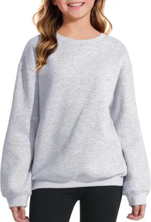 KEREDA Girls Crewneck Oversized Sweatshirt Long Sleeve Tops Loose Pullover Solid Fleece Clothes 7-14 Years