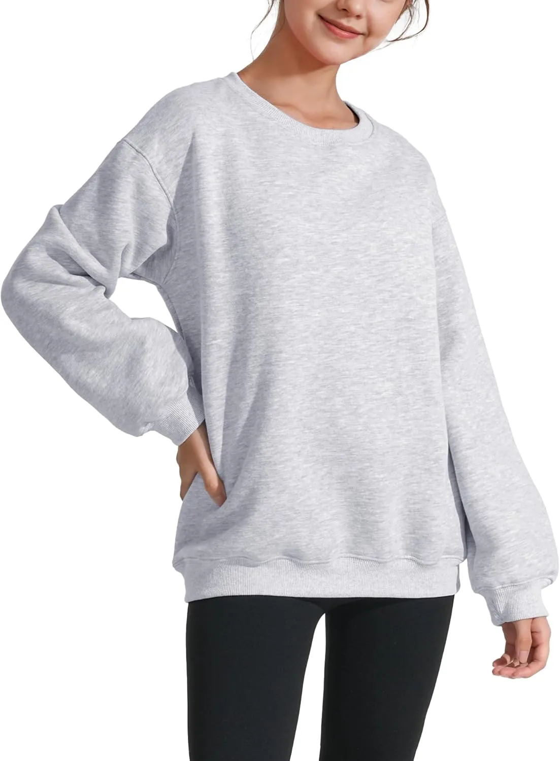 KEREDA Girls Crewneck Oversized Sweatshirt Long Sleeve Tops Loose Pullover Solid Fleece Clothes 7-14 Years