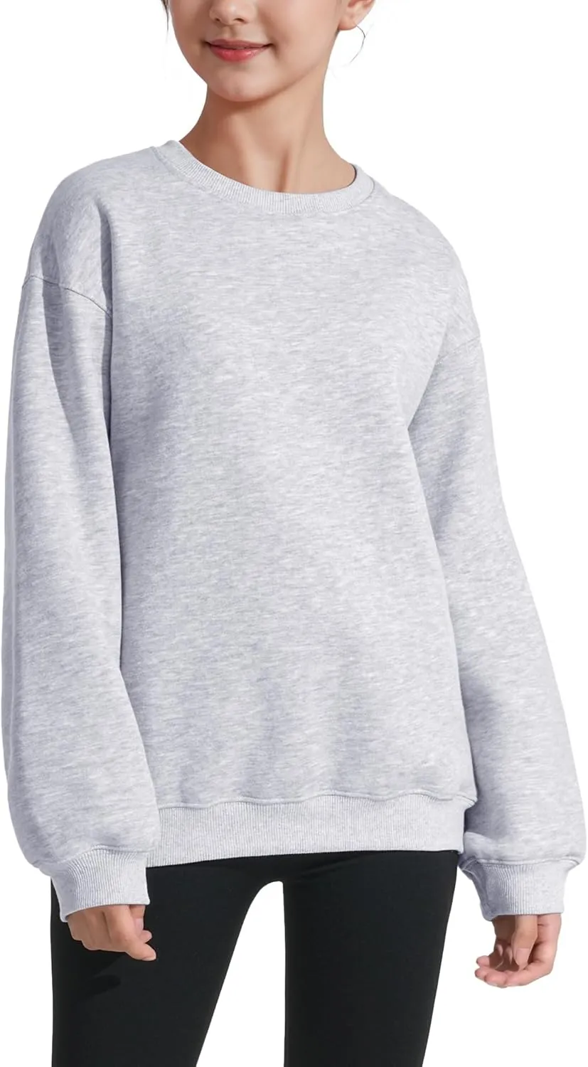 KEREDA Girls Crewneck Oversized Sweatshirt Long Sleeve Tops Loose Pullover Solid Fleece Clothes 7-14 Years