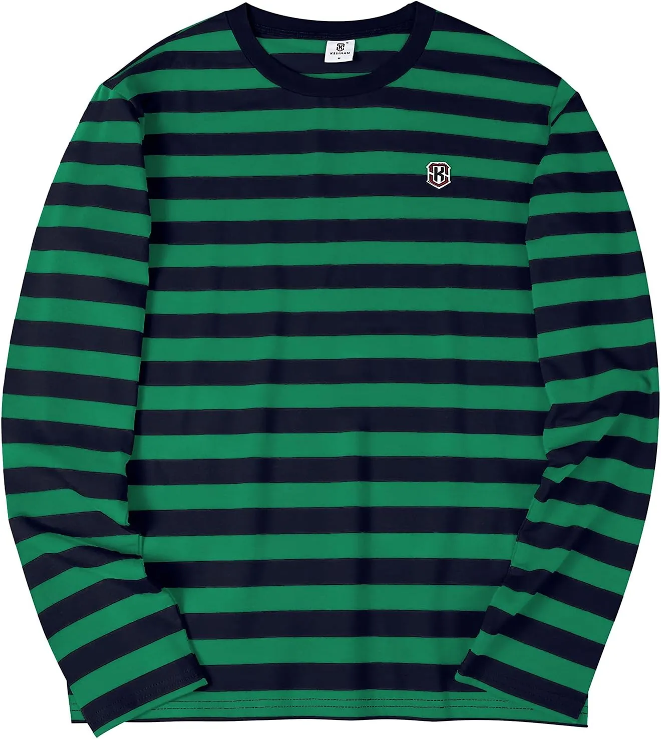 KESIHAN Men's Casual Striped Shirts Crewneck Long Sleeve Basic T-Shirt Basic Daily Work Stripe Tee Tops