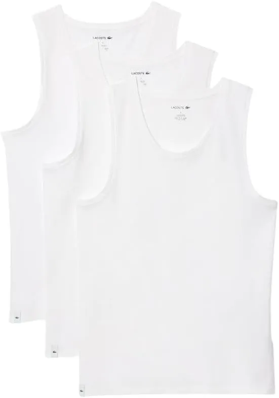 Lacoste Men's 100% Cotton Regular Fit Crew Neck Tank Top, 3-Pack