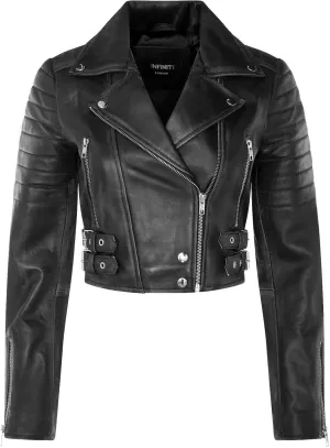 Ladies Cropped Jacket Short Body Gothic Top Chic Biker REAL LEATHER Jacket
