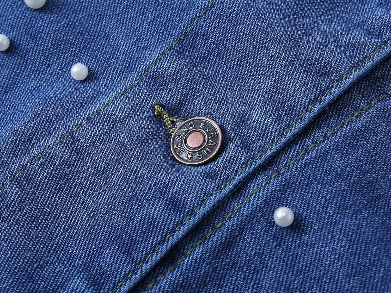Ladyful Womens Oversized Denim Jacket Pearl Bride Jean Coat Outerwear