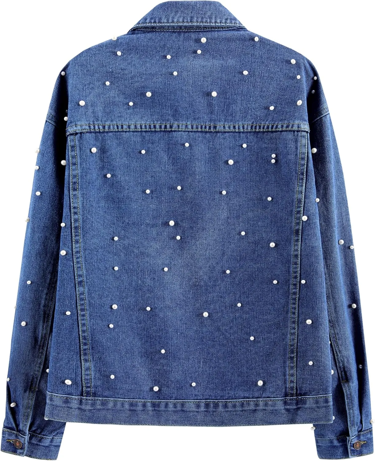 Ladyful Womens Oversized Denim Jacket Pearl Bride Jean Coat Outerwear