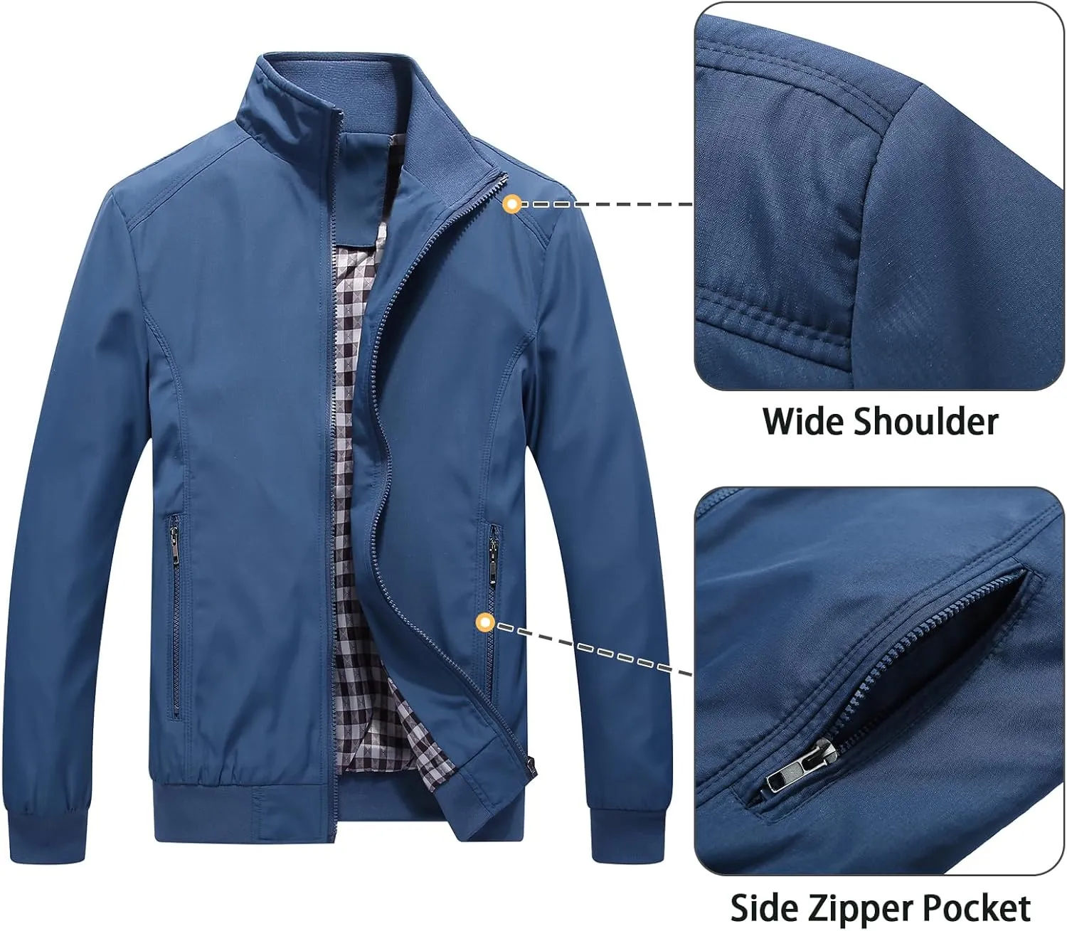 Lamgool Mens Lightweight Jackets Light Windbreaker Casual Flight Jackets Spring Fall Active Coat Outwear