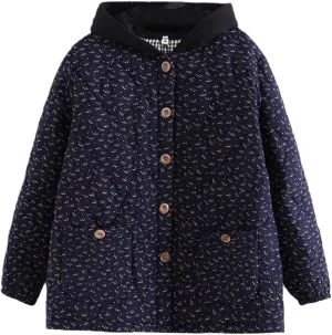 Large Size Quilted Jacket Women Cotton Retro Floral Hooded Autumn Winter Padded Coat Outerwear