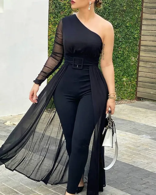 Leanne  Langarm-Jumpsuit mit Chic Mesh Patchwork