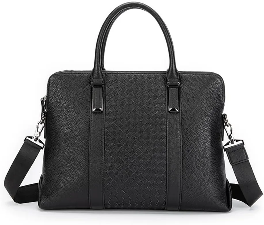 Leather Tote Top Layer Cowhide Hand-woven Men's Business Briefcase Computer Bag