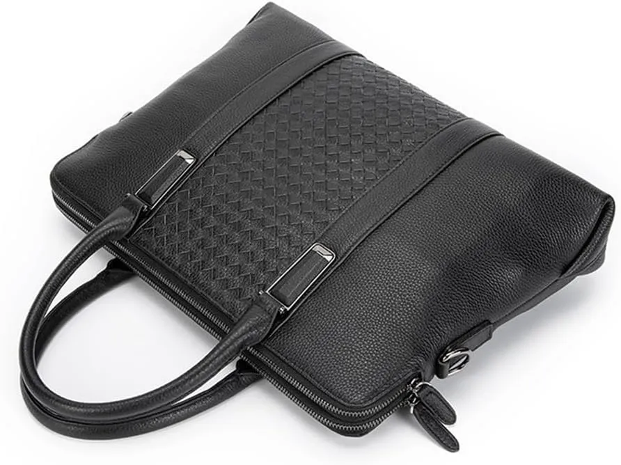 Leather Tote Top Layer Cowhide Hand-woven Men's Business Briefcase Computer Bag