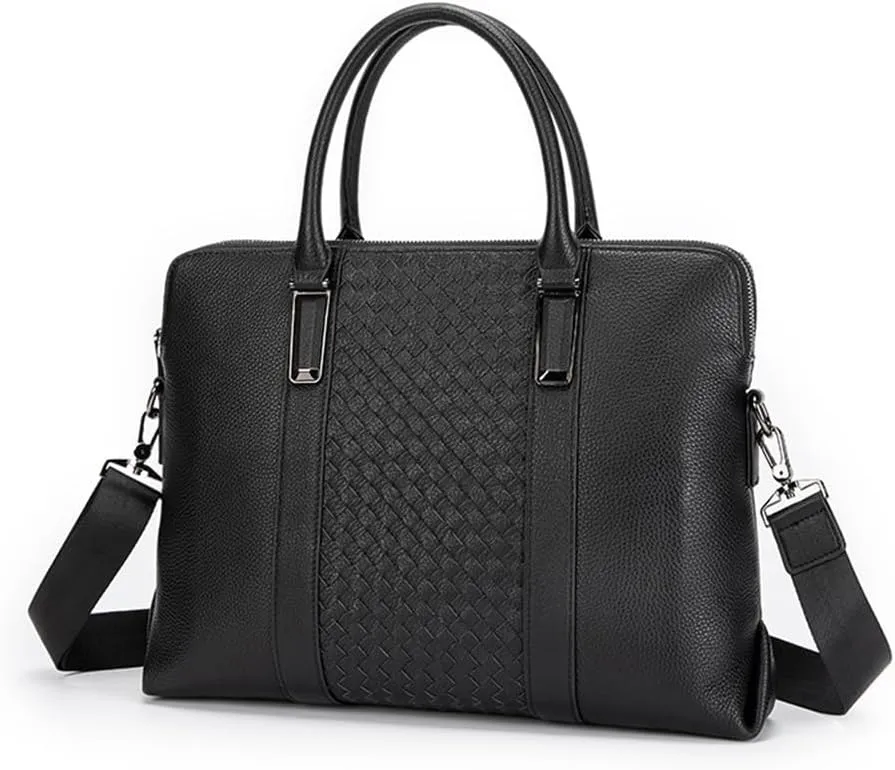 Leather Tote Top Layer Cowhide Hand-woven Men's Business Briefcase Computer Bag