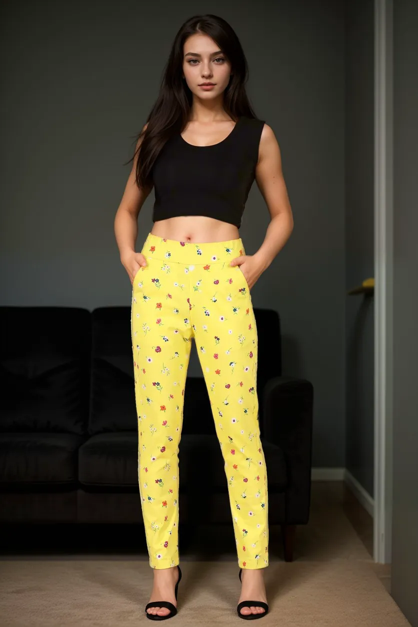 Lemon Printed Lycra Pant