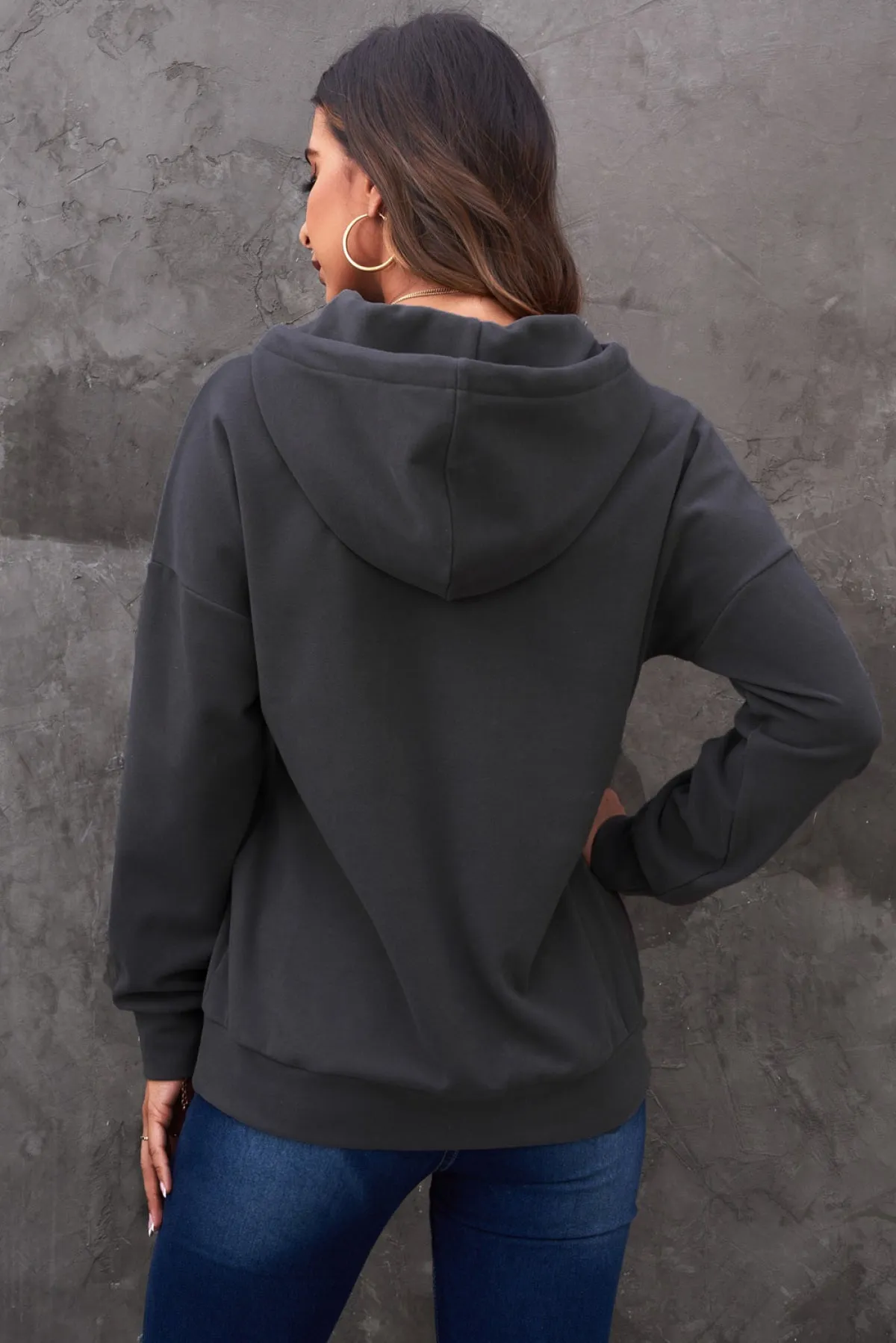 Leopard Print Drawstring Drop-Shoulder Hoodie