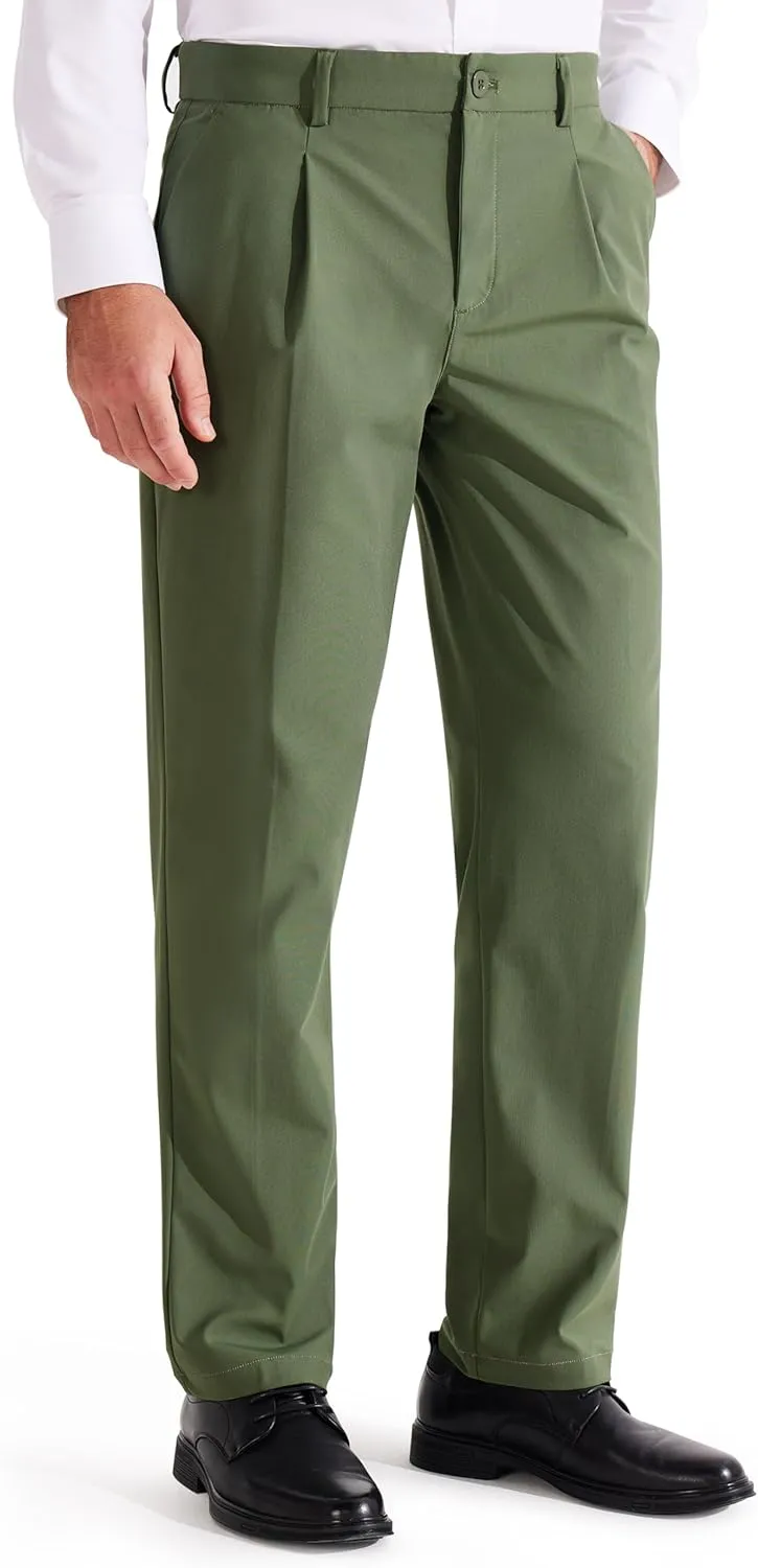 Libin Men's Dress Pants Classic Fit Pleated Front Work Golf Pants 29" 31" 33" Stretch Business Casual Pants Lightweight