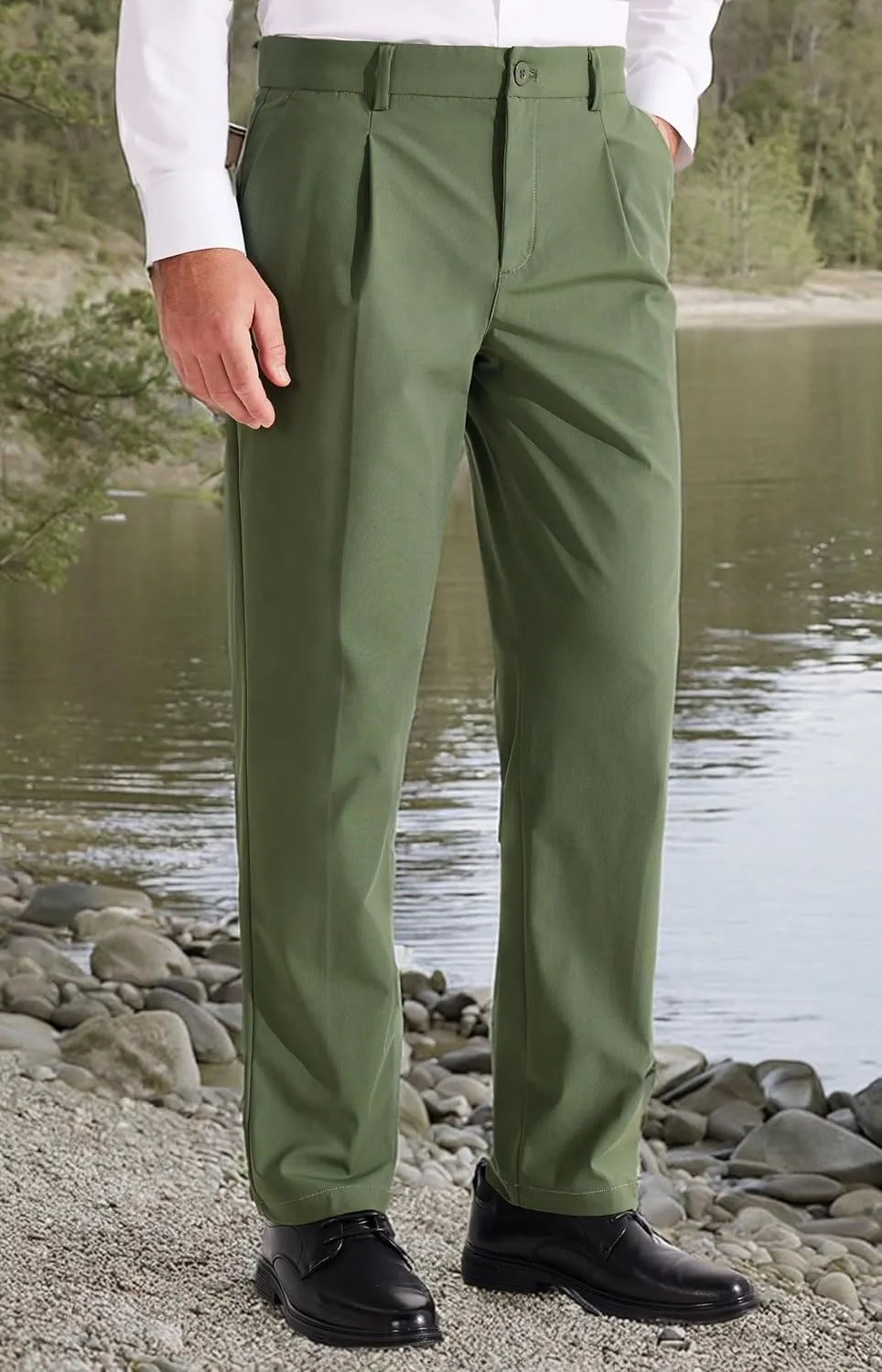 Libin Men's Dress Pants Classic Fit Pleated Front Work Golf Pants 29" 31" 33" Stretch Business Casual Pants Lightweight