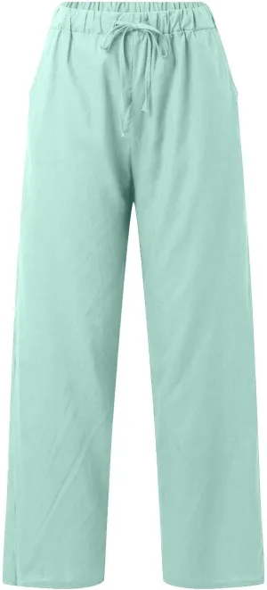 Linen Capri Pants for Women Summer 2025 Wide Leg Loose Drawstring Elastic Waist Cropped Trouser