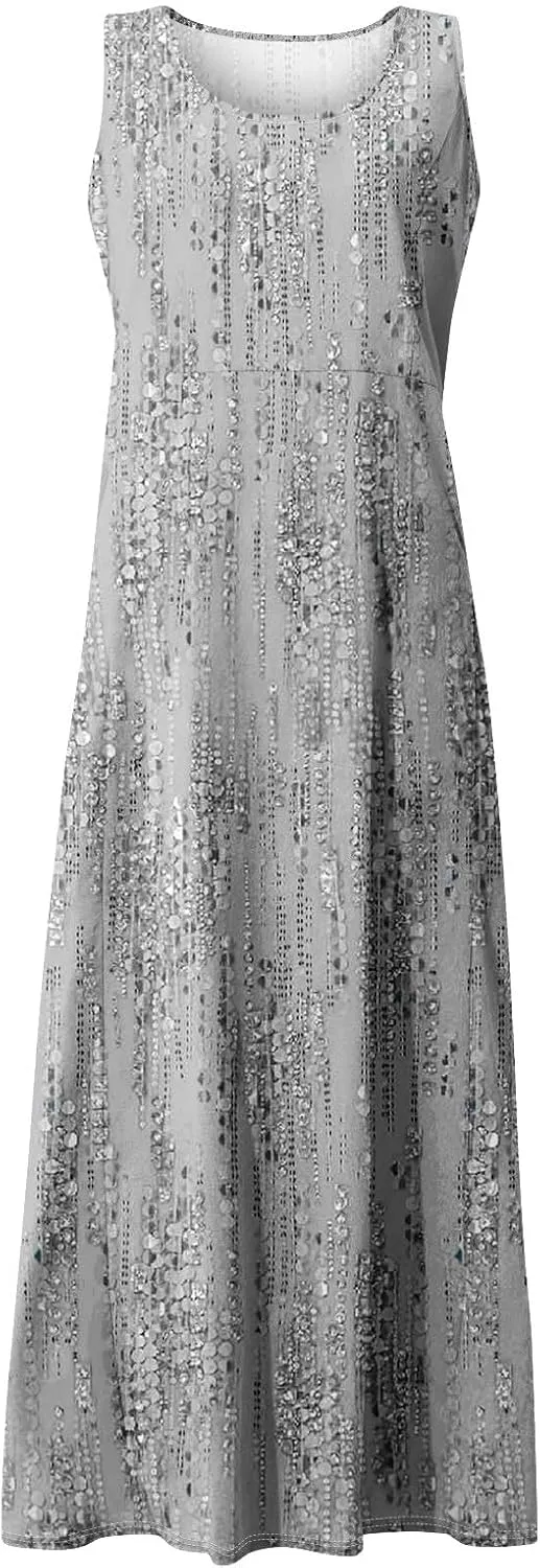 Linen Dresses for Women 2025 Summer Long Dress Sleeveless Elegant Flowy Plus Size Loose Sundress with Pockets