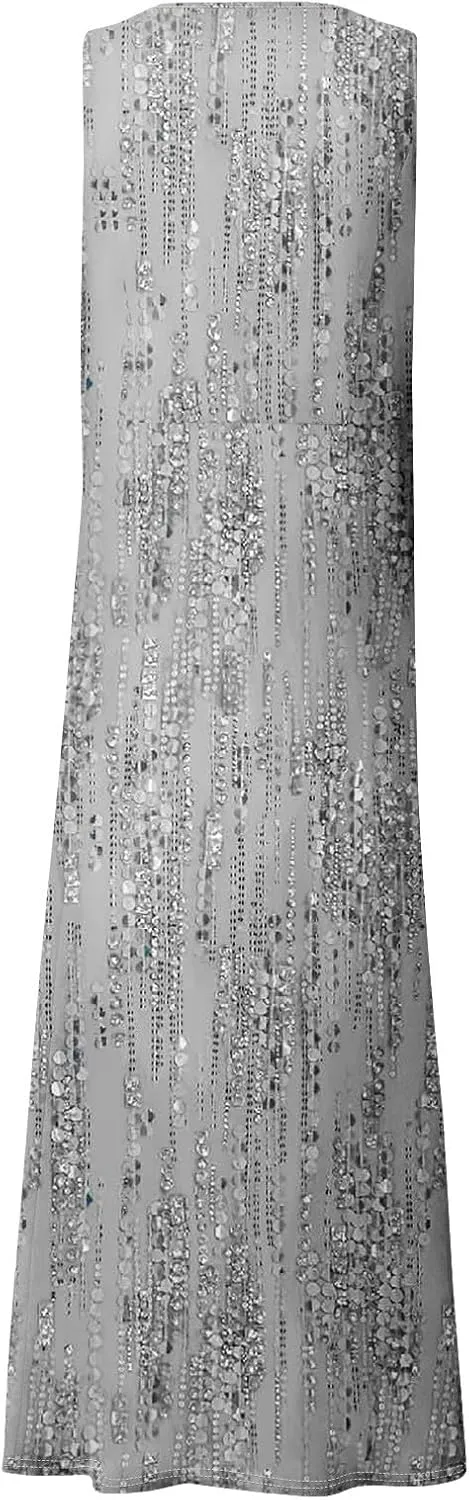 Linen Dresses for Women 2025 Summer Long Dress Sleeveless Elegant Flowy Plus Size Loose Sundress with Pockets