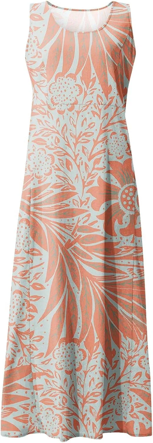 Linen Dresses for Women 2025 Summer Long Dress Sleeveless Elegant Flowy Plus Size Loose Sundress with Pockets